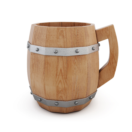 Wooden empty beer mug on a white background. 3d rendering.の写真素材