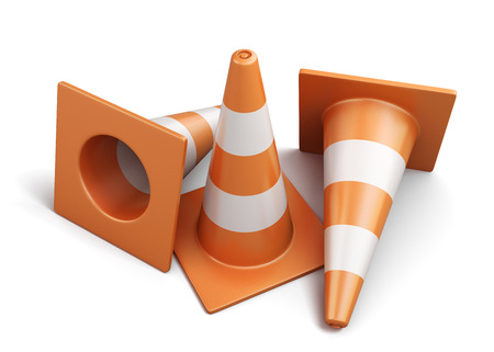 Few traffic cones isolated on a white background. 3d render image.の写真素材