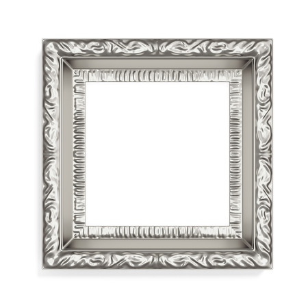 Silver photo frame with pattern on white background. 3d rendering.の写真素材