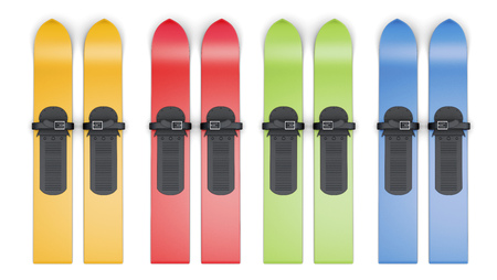 Set of colored skis on a white background. 3d rendering.の写真素材