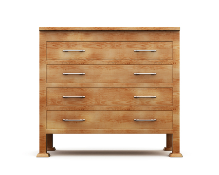 Simple wooden chest of drawers isolated on white background. 3d rendering.の写真素材