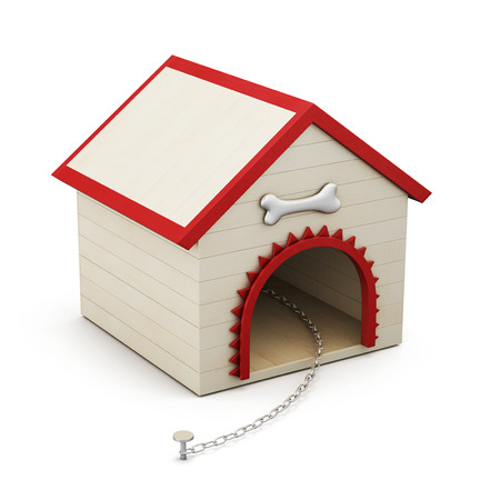 Dog house with chain isolated on white background. 3d rendering.の写真素材