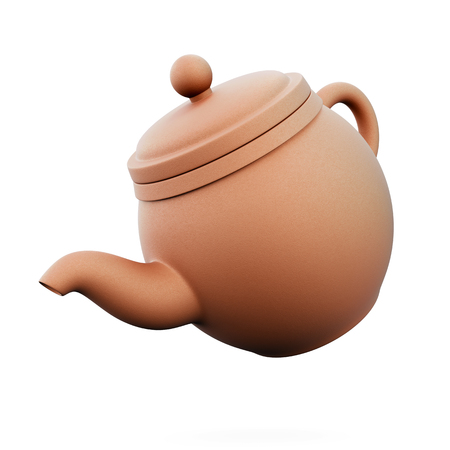 Clay teapot isolated on white background. 3d render image.の写真素材