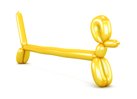 Yellow balloon dog isolated on white background. Figurine dachshunds. 3d rendering.の写真素材