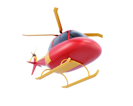 Toy red helicopter isolated on white background. Bottom view. 3d render image.の写真素材