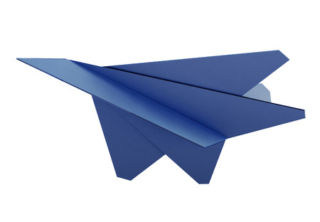 Model paper airplane on white background. Origami plane. Blue paper airplane. 3d renderingの写真素材