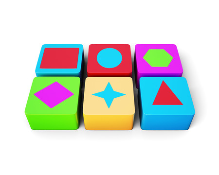 Educational colorful cubes isolated on white background. Different shape. Children's educational...