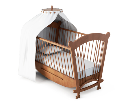 Crib with canopy isolated on white background. 3d rendering.の写真素材