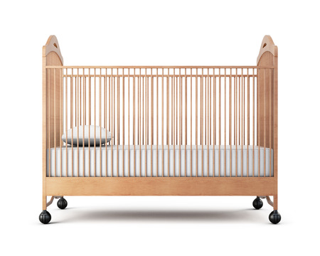 Wooden cot isolated on a white background. 3d rendering.