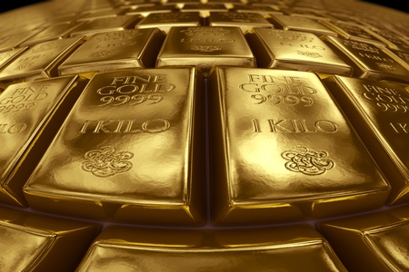 3d rendering of gold bullions の写真素材