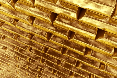 3d rendering of gold bullions の写真素材