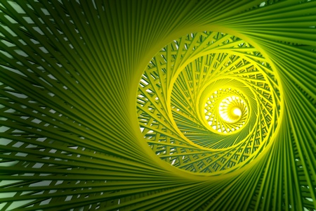 Green background with abstract organic spiral on glowing background. Can suit for nice conceptual videos or presentations.の写真素材