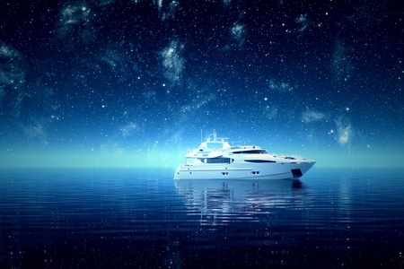 Luxurious yacht on a sea during a starry night  の写真素材