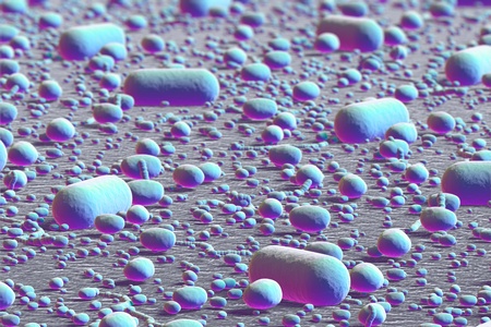 Bacterias under microscope. It can also represent dust, dead cells and microbes.