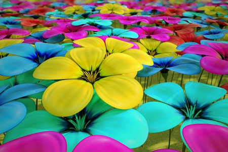 Large field of colorful flowers. It can represent beauty of the nature, beginning of life or happiness.の写真素材
