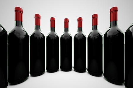 A row of dark green wine bottles. の写真素材