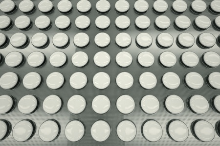 Top shot of white, unnamed tablets in a blister packaging  Perfect for any medicine or pharmaceutical related purposes の写真素材
