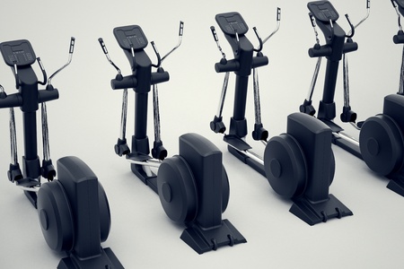 Top shot of an array of isolated crosstrainers on a white background  Perfect for any fitness, training or athletic related purposes の写真素材