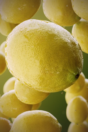Closeup on fresh yellow lemons on a dark background. Perfect for any vitamin, diet, vegetarian food illustarting purposesの写真素材