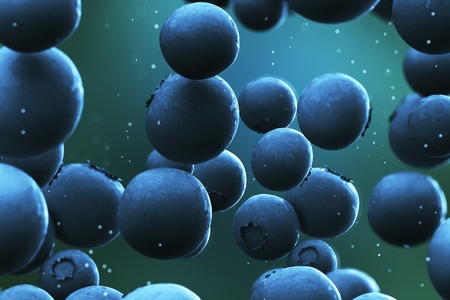 Delicious sweet blueberries on blue background. Perfect ingredient for healthy snacks and freshly...