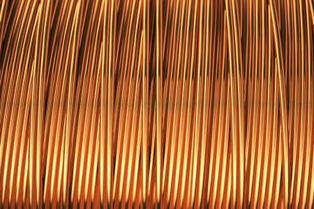 Close up of the bare bright copper wire on the spool.の写真素材