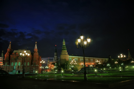 Manezhnaya Square in Moscow at night-time lighting