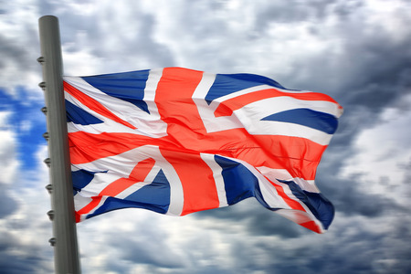 Flag of Great Britain against the blue sky