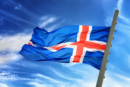 Flag of Iceland against the blue sky