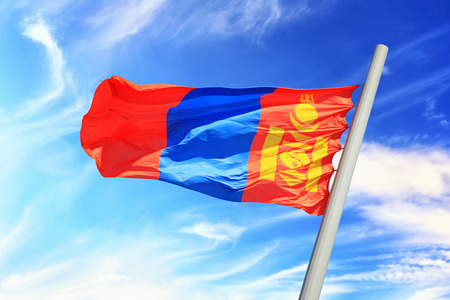 Flag of Mongolia against the background of the skyの写真素材
