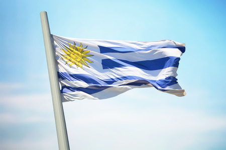 Flag of Uruguay against the background of the skyの写真素材