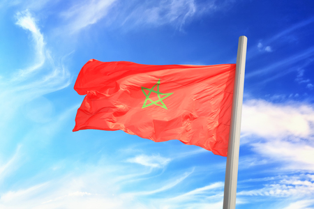Flag of Morocco against the background of the skyの写真素材