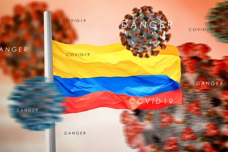 3D collage Colombian flag amid coronavirusの写真素材