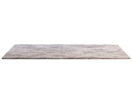 Modern rectangular light beige rug with high pile on white background. 3d renderの写真素材