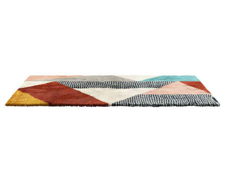Multicolored carpet with a modern colorful geometric pattern. Contemporary rug with cotton fabric...