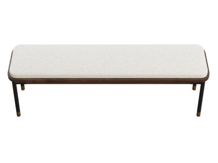 Scandinavian style bench with metal base and cushioned seat on white background. Metal base with...