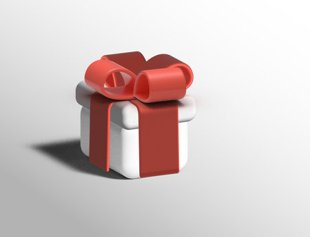 3D gift icon. white box with red bow. illustrationの写真素材