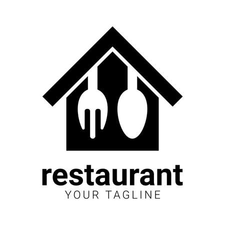Restaurant eps vector logo with house, spoon and forkのイラスト素材