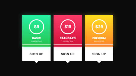 illustration of pricing subscription plan table template, UI UX interface design elements. Price...