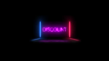 discount word neon light, luminous signboard, nightly advertising advertisement of sales rebates of discount. illustration. Editing text neon signの写真素材