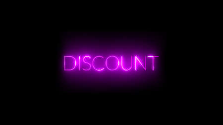 discount word neon light, luminous signboard, nightly advertising advertisement of sales rebates of discount. illustration. Editing text neon signの写真素材