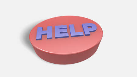 3D render glossy help button on white backgroundの写真素材