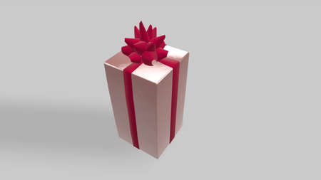 3d rendering Christmas and New Year's Day, pink gift box with red ribbon on white backgroundの写真素材