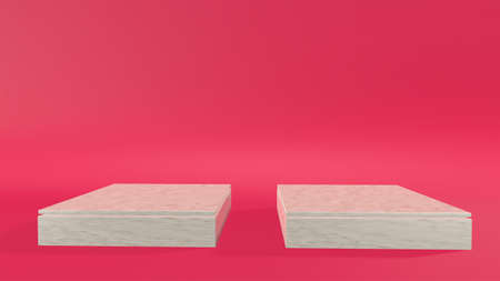 3D Render podiums pastel on pink background. Abstract minimal scene with flower. Scene to show cosmetic products presentation. Mock up design empty space. Showcase, shopfront, display caseの写真素材