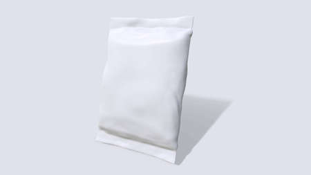 3d render white foil package mockup, 3d rendering isolated on white backgroundの写真素材