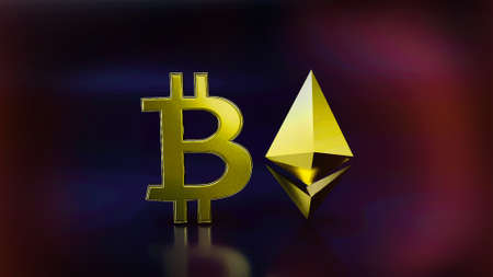 icon of bitcoin and Ethereum digital currency. Cryptocurrency BTC and eth the new virtual money...
