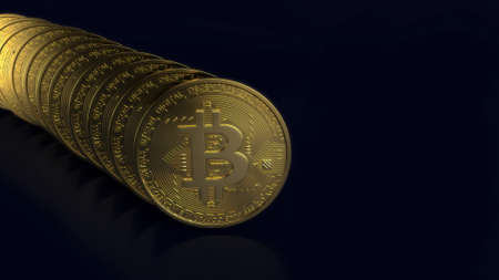 bitcoin digital currency. Cryptocurrency BTC the new virtual money Close up 3D render of golden...