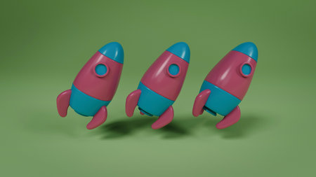 Spaceship launch Abstract 3d rendering Flying space rocket yellow background scene.