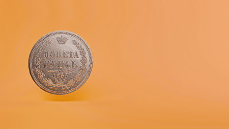 3d render of russian ruble coin and graph up arrow on Violet backgroundの写真素材
