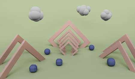 light pink color square with cloud and cube minimal design,3D rendering