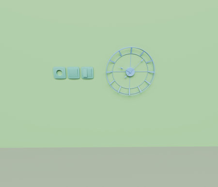 3d render of switch on off button an wall clock isolated on Pastel background, 3d background minimal...